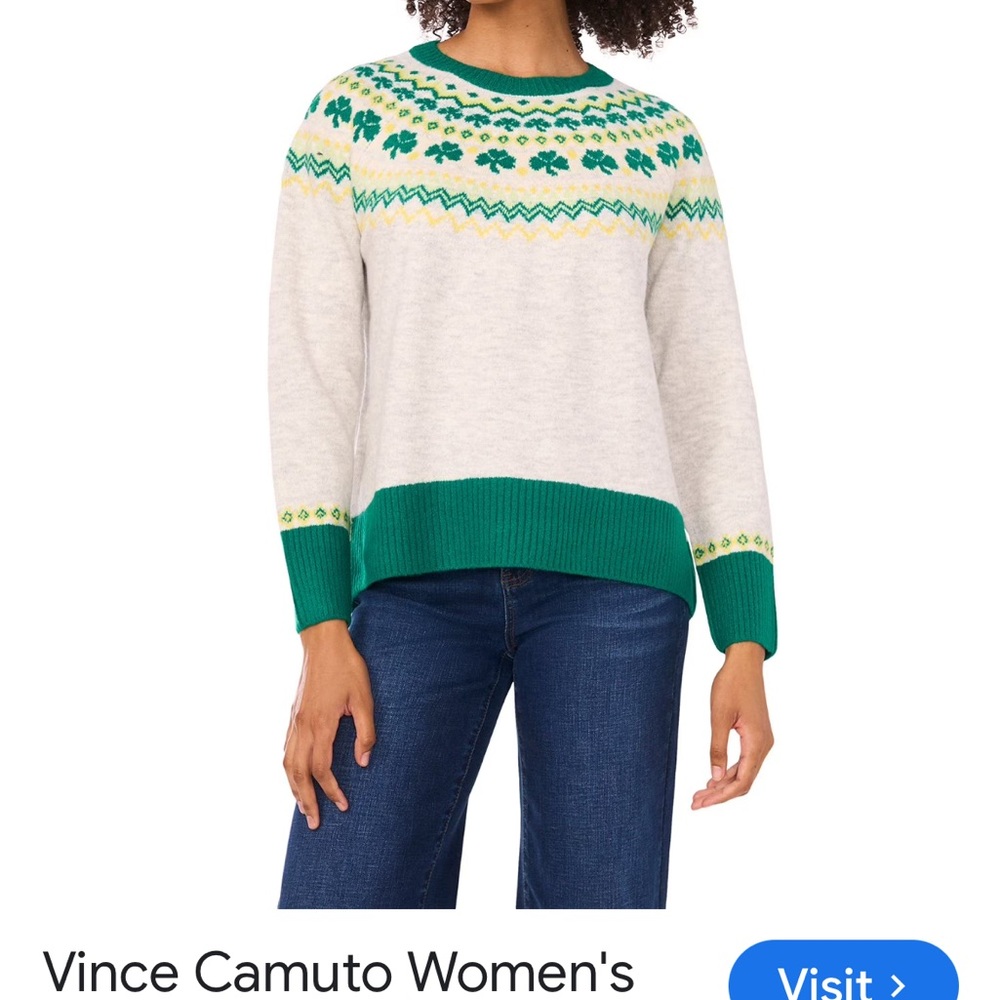 Vince Camuto sweater Green and Gray Patterned Sweater